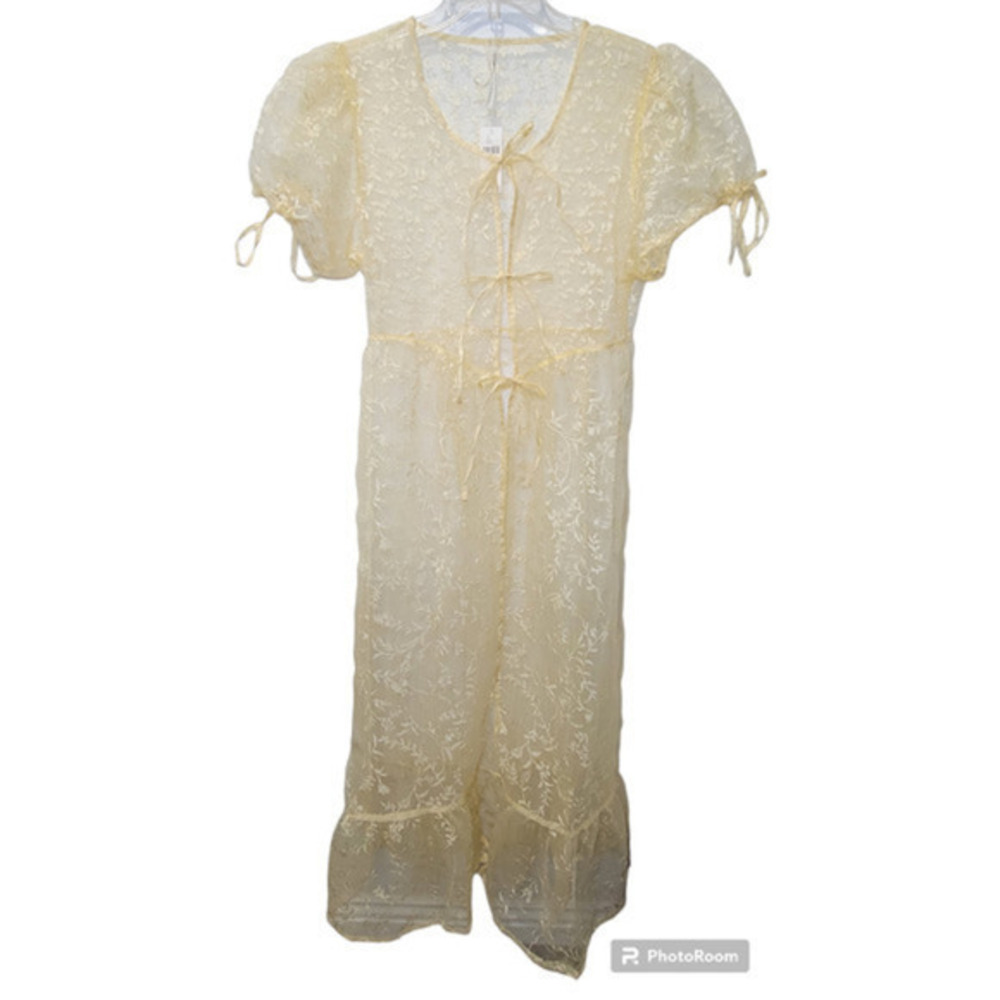 Anthropologie Sheer Short-Sleeve Organza Maxi Dress Yellow BNWT size Small Fairy